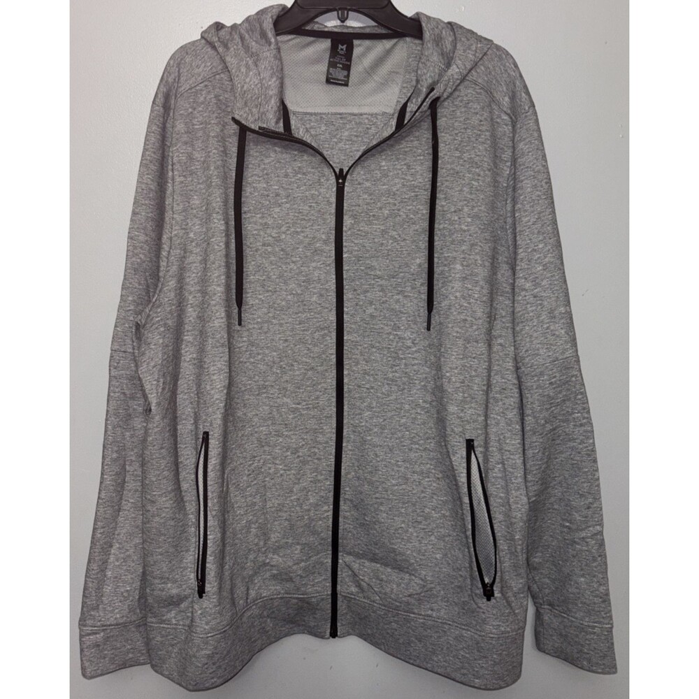 Members Mark Mens Stretch  Full Zip  Hoodie Sweatshirt Gray W/Pockets Size XXL.